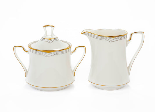 Vintage Mid Century Modern Noritake Golden Cove China Sugar Bowl and Creamer