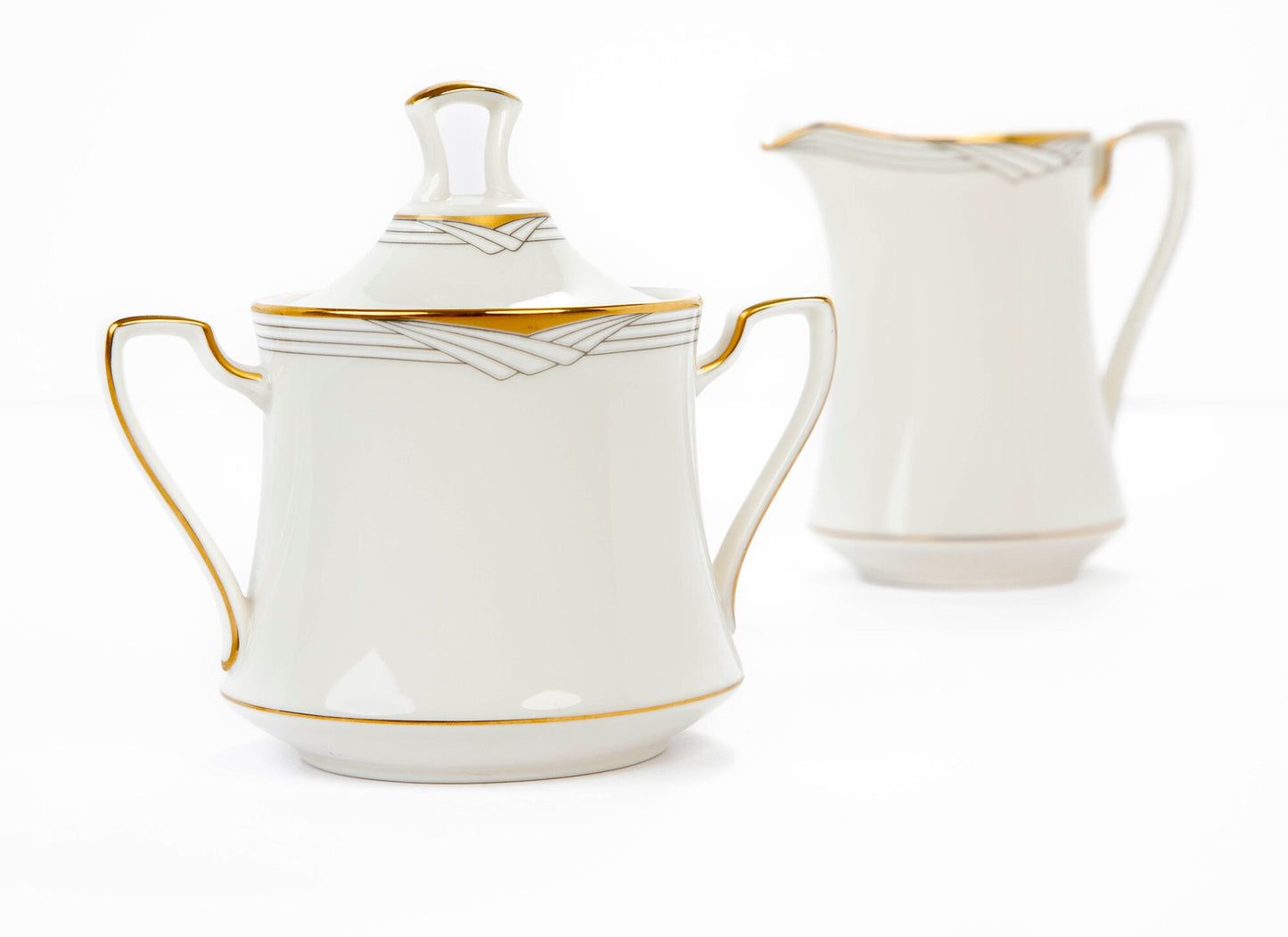 Vintage Mid Century Modern Noritake Golden Cove China Sugar Bowl and Creamer
