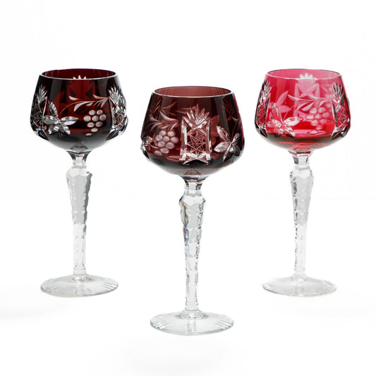 Vintage Midcentury Bohemian Cut to Clear Crystal Stemware (Set of 3)