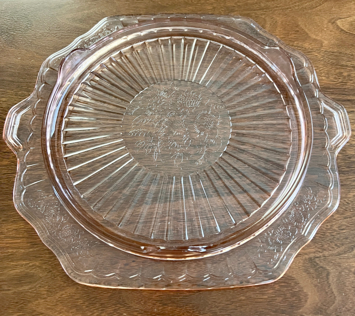 Vintage Anchor Hocking Depression Glass Open Rose/Mayfair Pink Footed Cake Plate