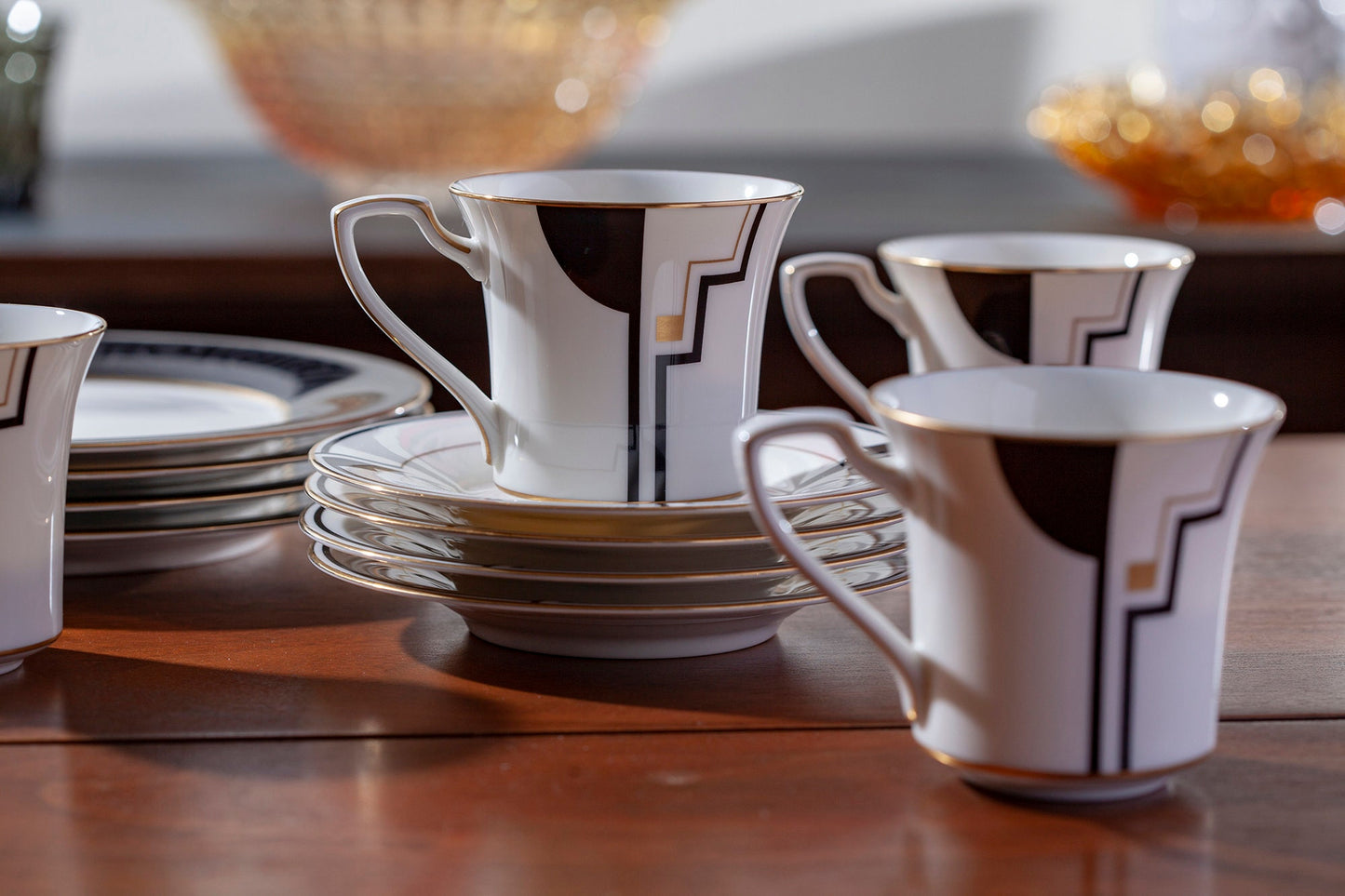 Vintage Mid Century Modern Noritake China Portfolio Set of 4 Flat Teacup and Saucer and 4 Salad/Luncheon Plates