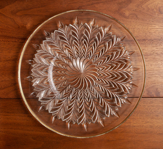 Vintage Rare Jeannette Feather Gold Trim Torte Platter