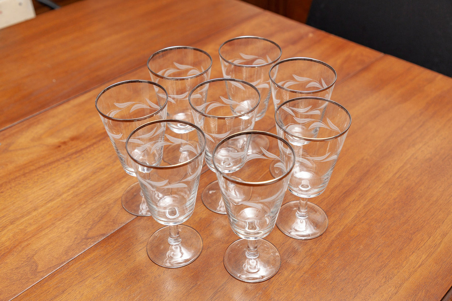 Vintage Cristal D'Arques Etched Platinum Trim Water Goblets (Set of 4)