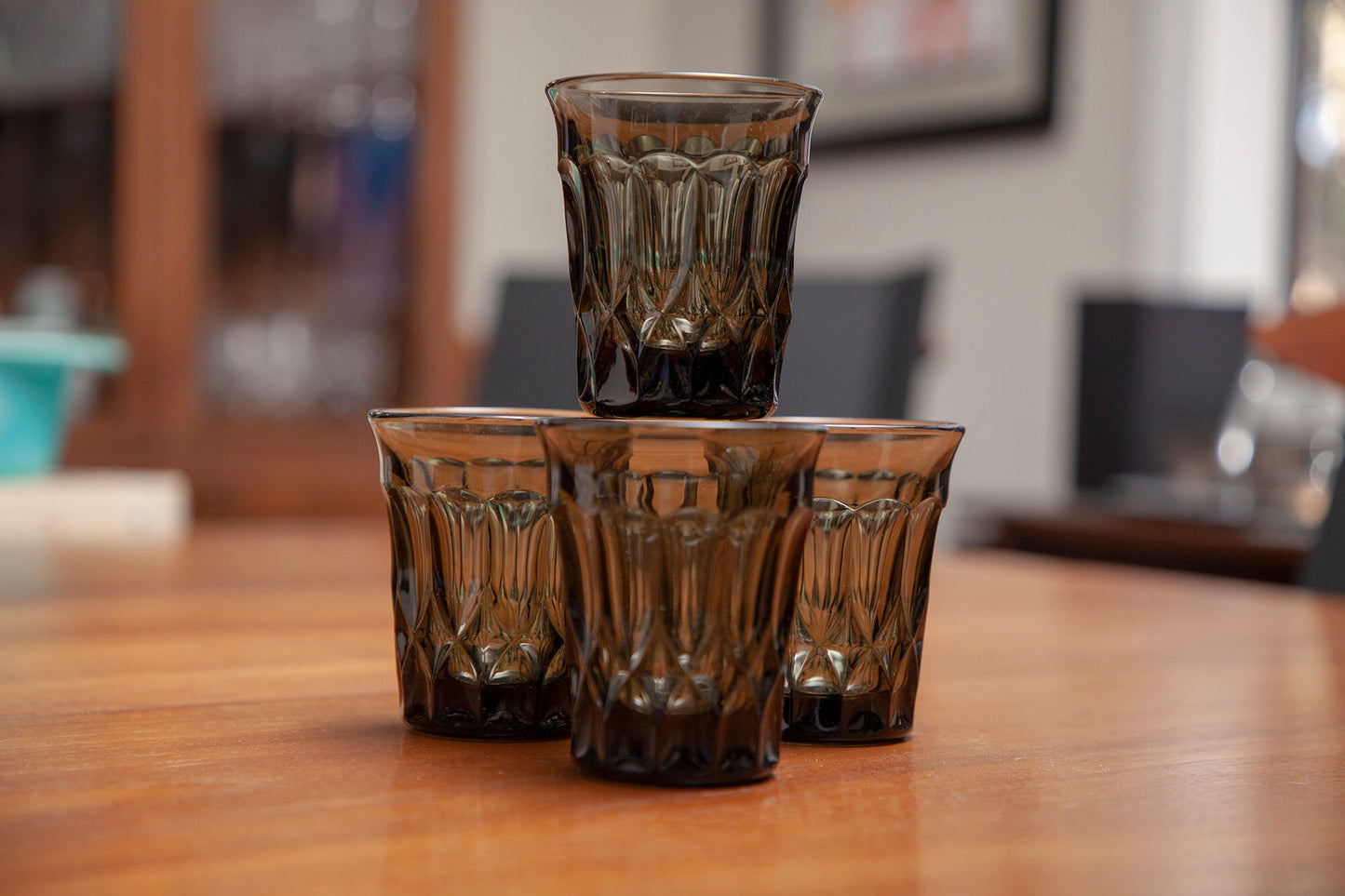 Vintage Noritake Perspective Mid Century Modern Flat Juice Glasses in Smoke Gray (Set of 4)