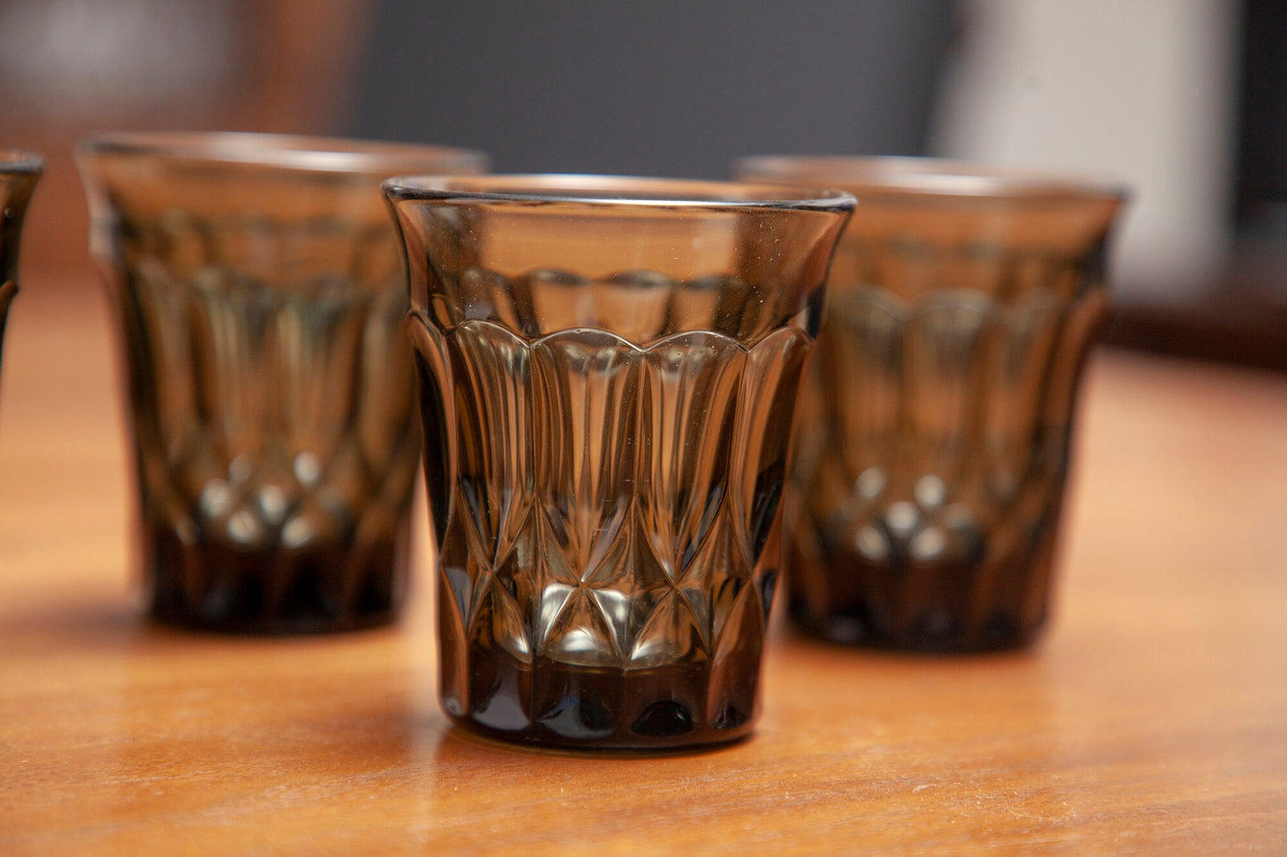 Vintage Noritake Perspective Mid Century Modern Flat Juice Glasses in Smoke Gray (Set of 4)