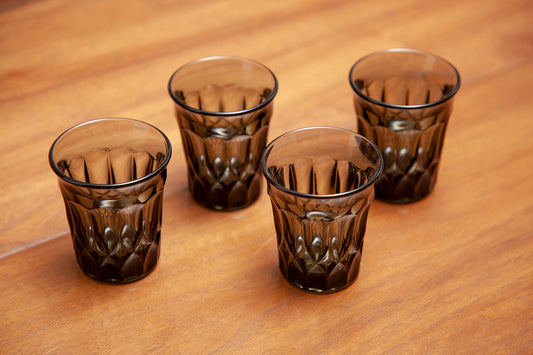 Vintage Noritake Perspective Mid Century Modern Flat Juice Glasses in Smoke Gray (Set of 4)