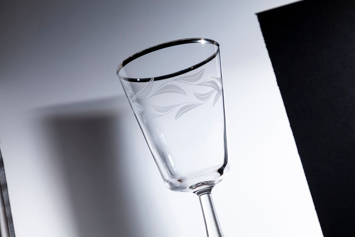 Vintage Cristal D'Arques Etched Platinum Trim Water Goblets (Set of 4)