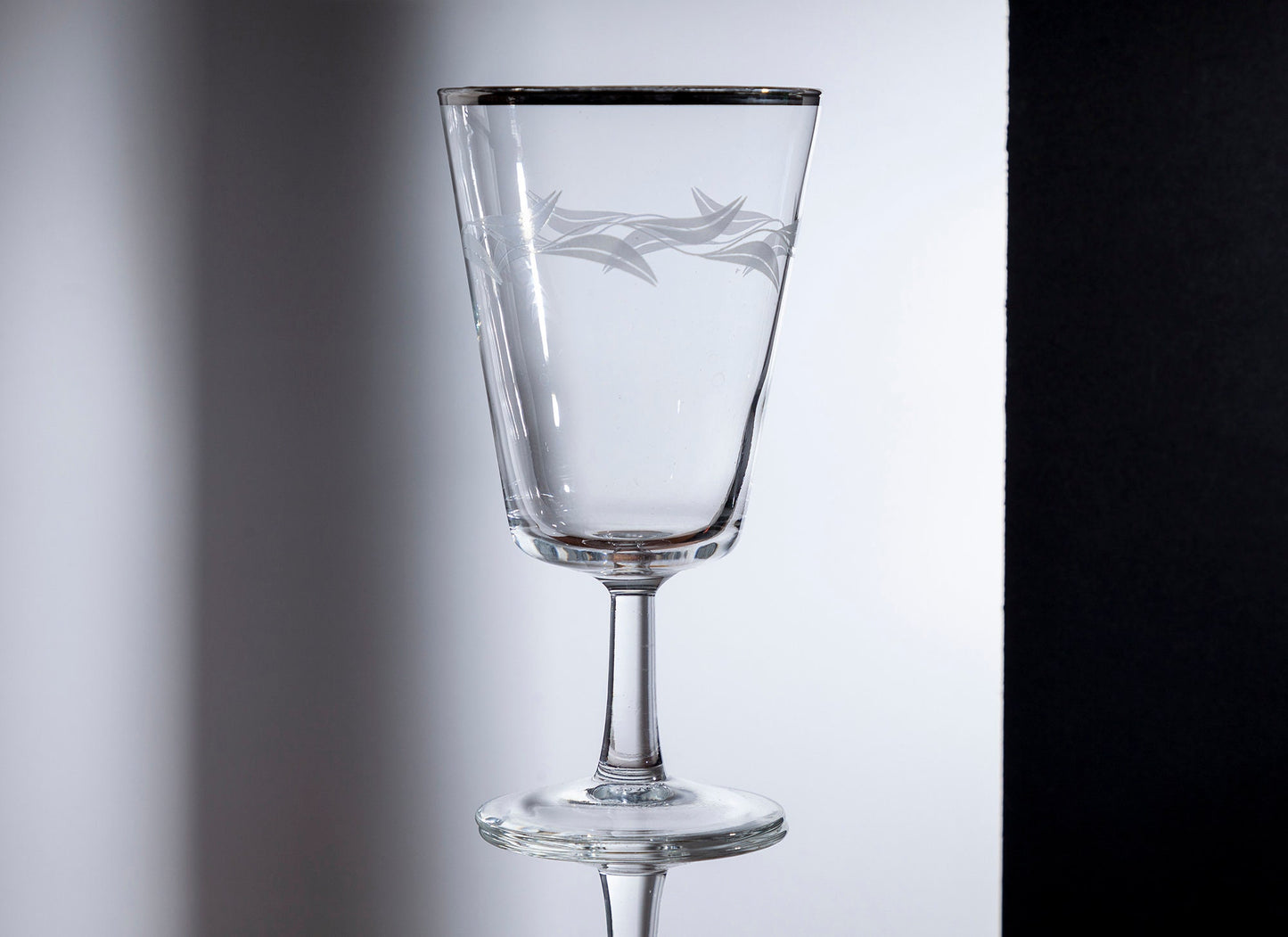 Vintage Cristal D'Arques Etched Platinum Trim Water Goblets (Set of 4)