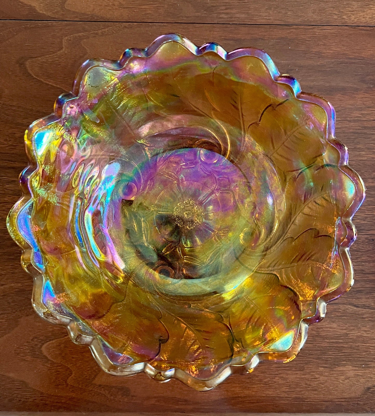 Vintage Indiana Glass Co. Wild Rose Marigold Carnival Glass Bowl