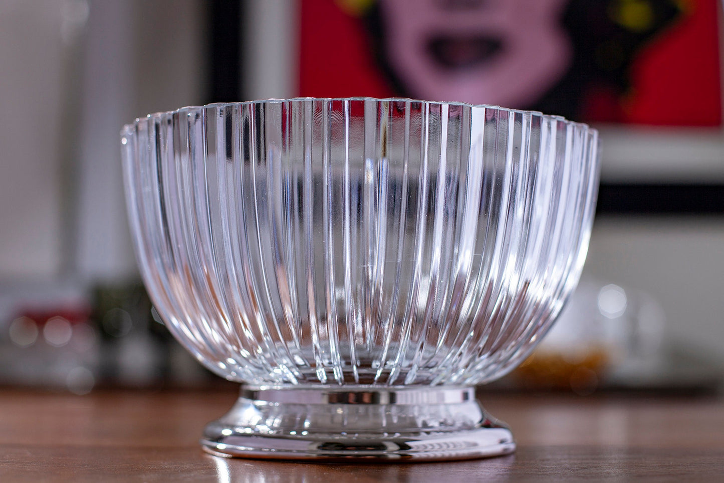 Vintage Mid Century Modern Godinger Ribbed Glass Serving Bowl