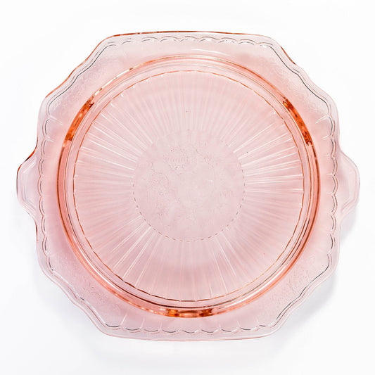 Vintage Anchor Hocking Depression Glass Open Rose/Mayfair Pink Footed Cake Plate