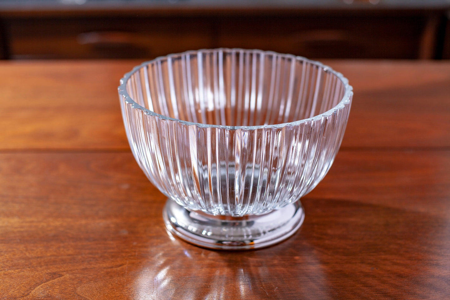 Vintage Mid Century Modern Godinger Ribbed Glass Serving Bowl