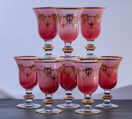 Vintage Arte Italica Pink Water Goblets (Set of 8)