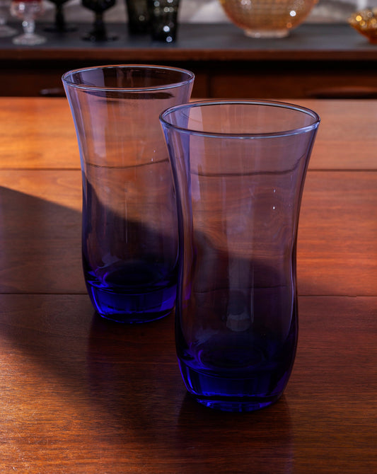 Vintage Libbey Glass Co. Blue Flat Tumblers (Set of 2)