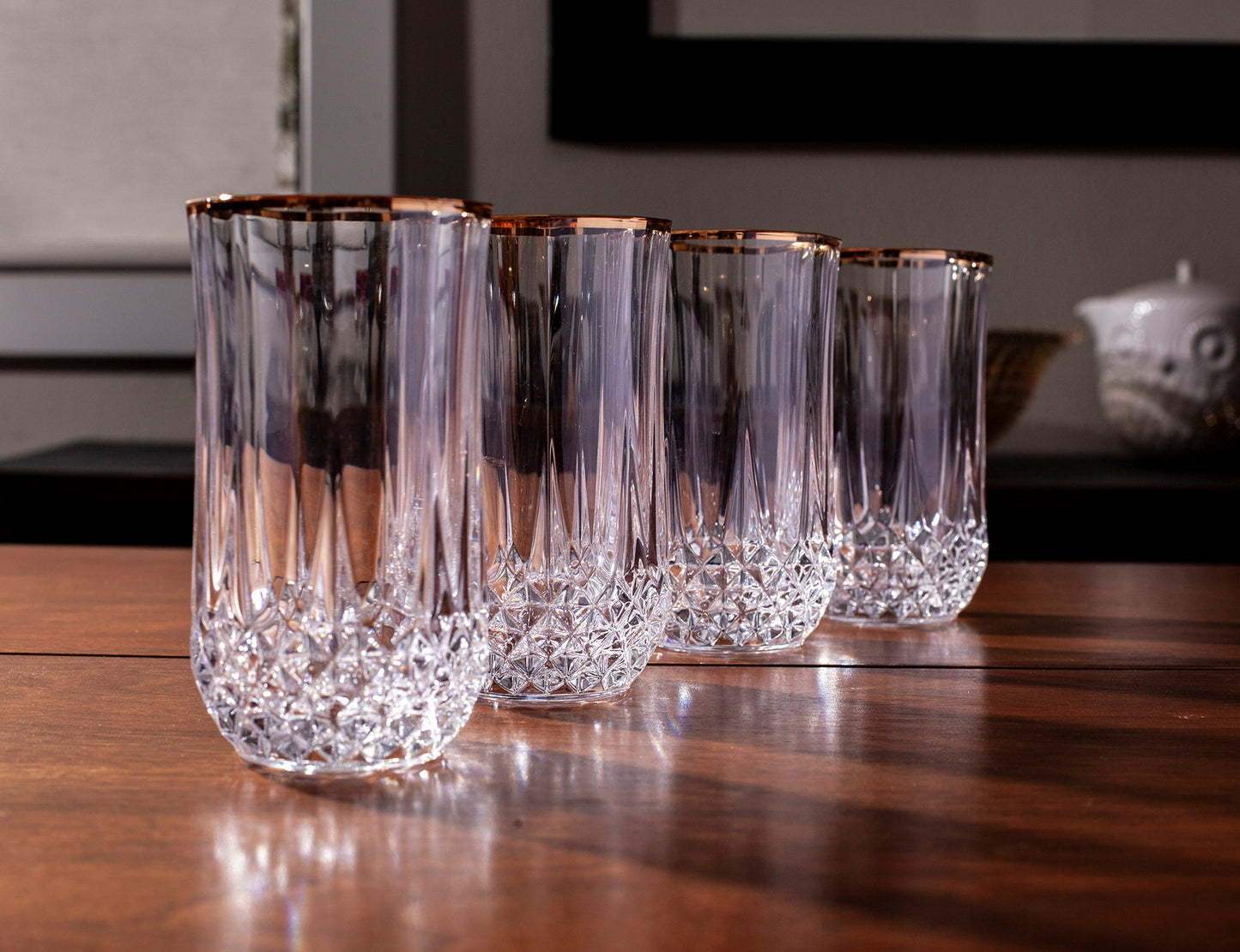 Vintage Cristal D'Arques-Durand Longchamp Gold Crystal Flat Tumblers (Set of 4)