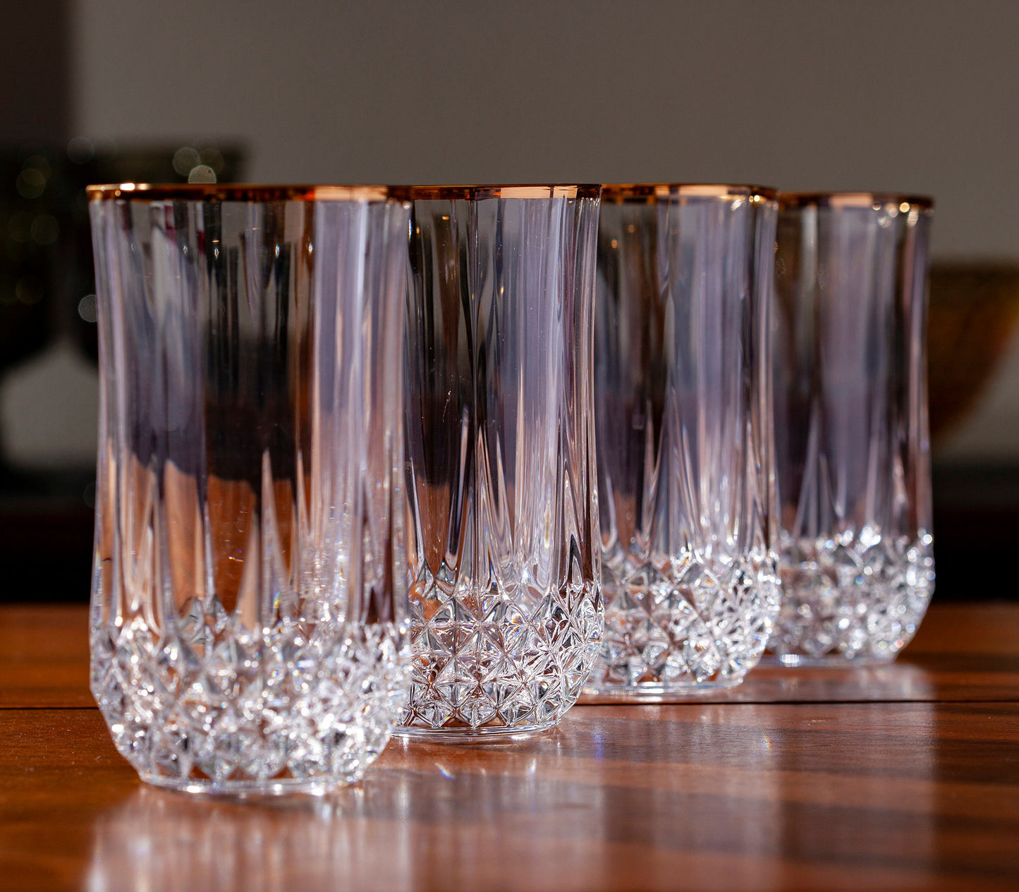 Vintage Cristal D'Arques-Durand Longchamp Gold Crystal Flat Tumblers (Set of 4)