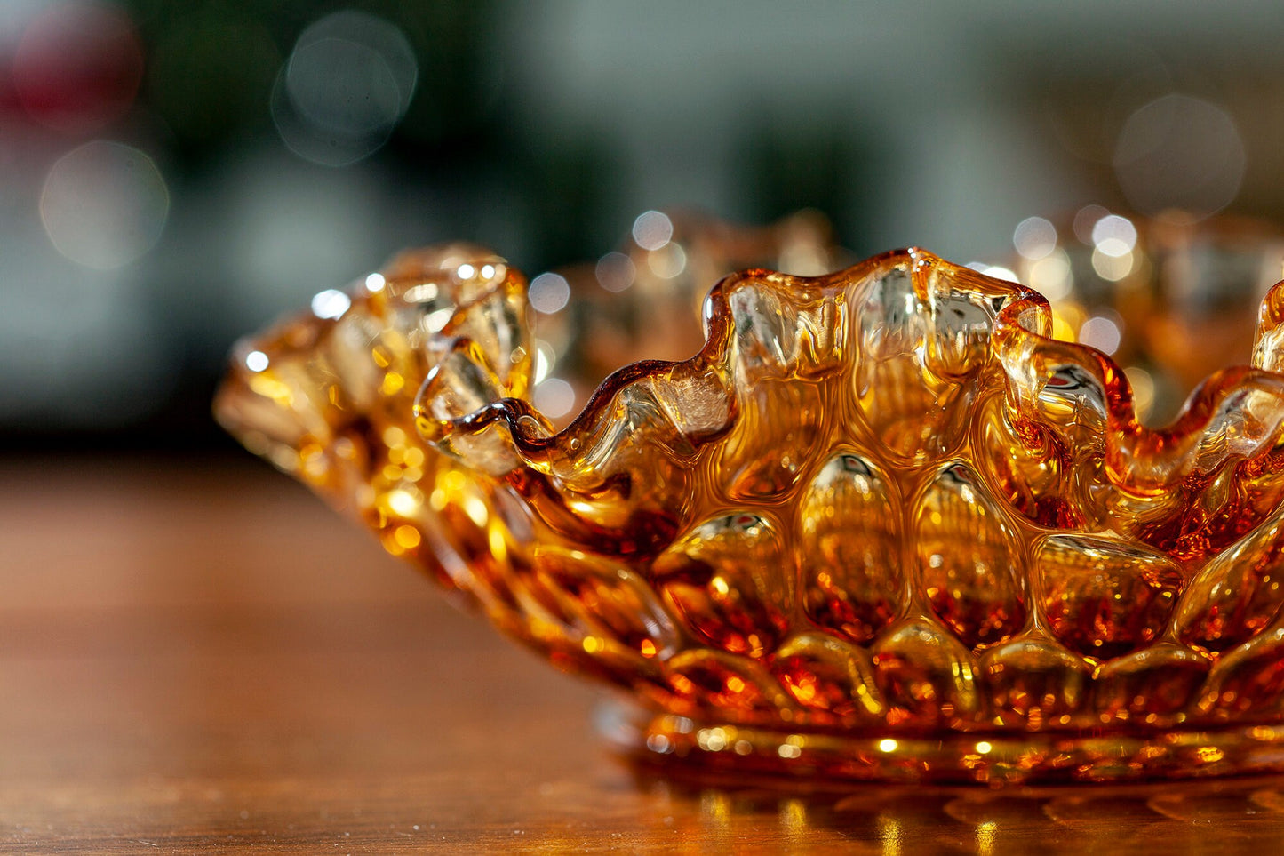 Vintage Fenton Thumbprint Colonial Amber Bon Bon Bowl