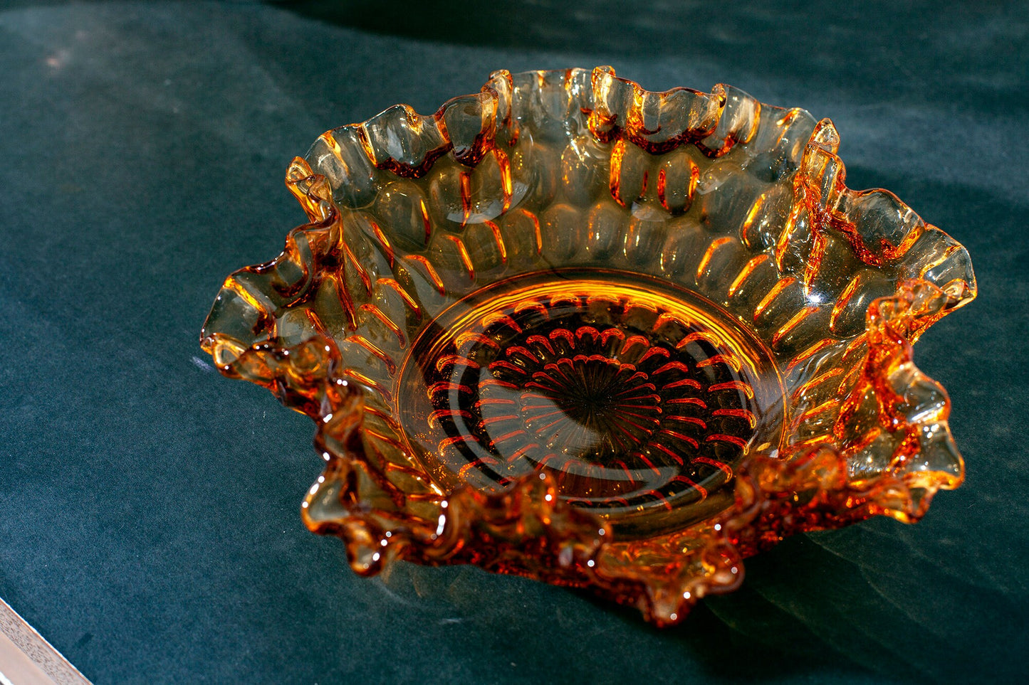 Vintage Fenton Thumbprint Colonial Amber Bon Bon Bowl