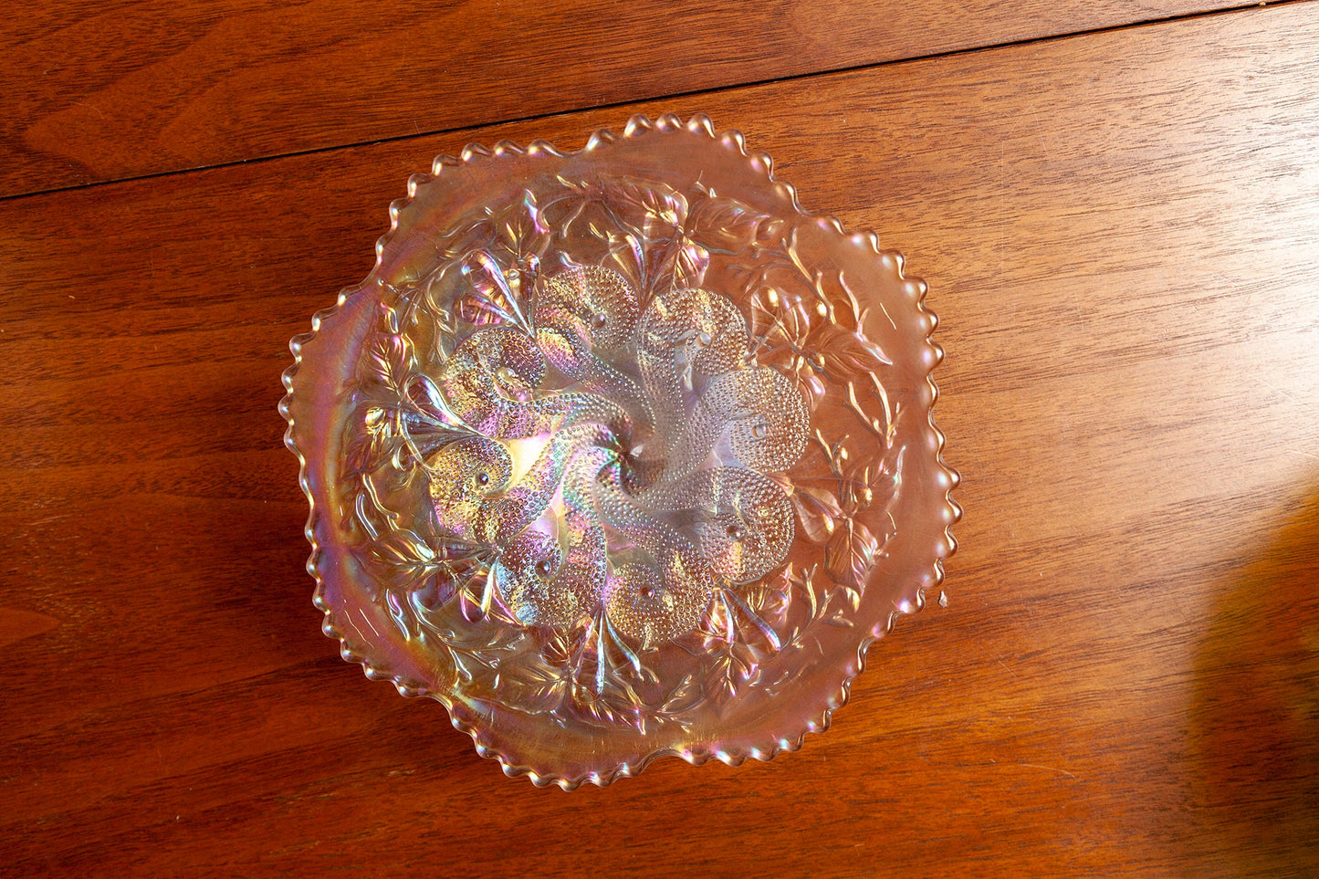 Antique Dugan Swirl Carnival Glass Pedestal Serving Plate