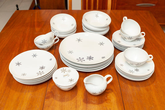 Rare Mid Century Modern ACI Fine China Set - "Fantasy" - Service for 5, plus Sugar, Creamer, Soup Bowls and Fruit/Dessert Bowls