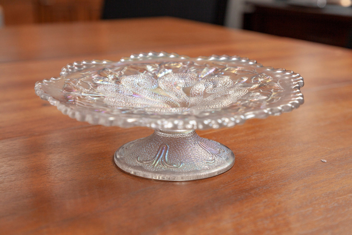 Antique Dugan Swirl Carnival Glass Pedestal Serving Plate