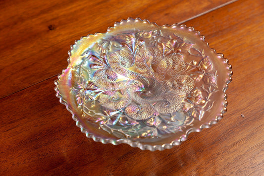 Antique Dugan Swirl Carnival Glass Pedestal Serving Plate