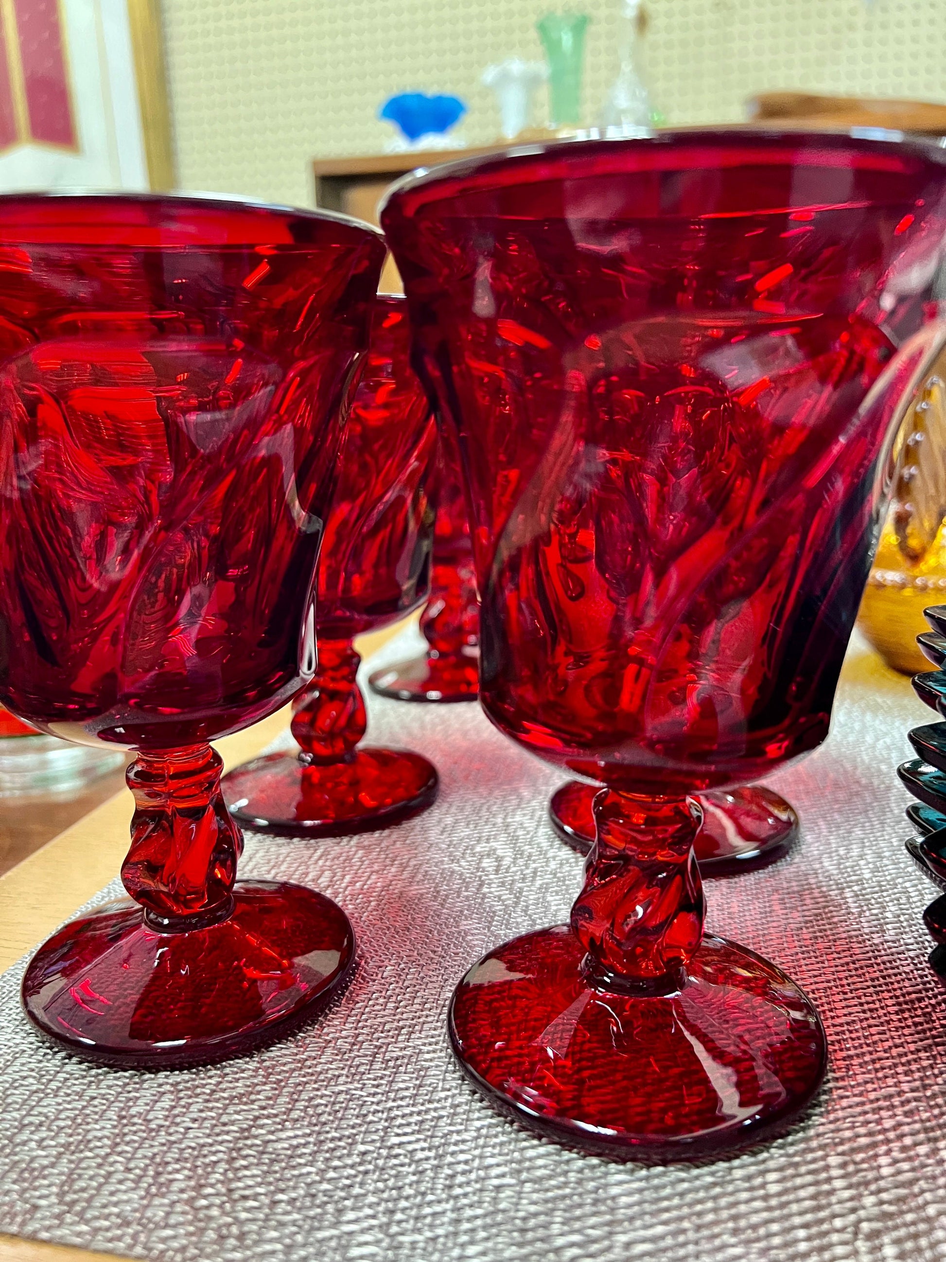 Vintage - Ruby Red -Wine /Water Goblets Glasses - Set Of 4