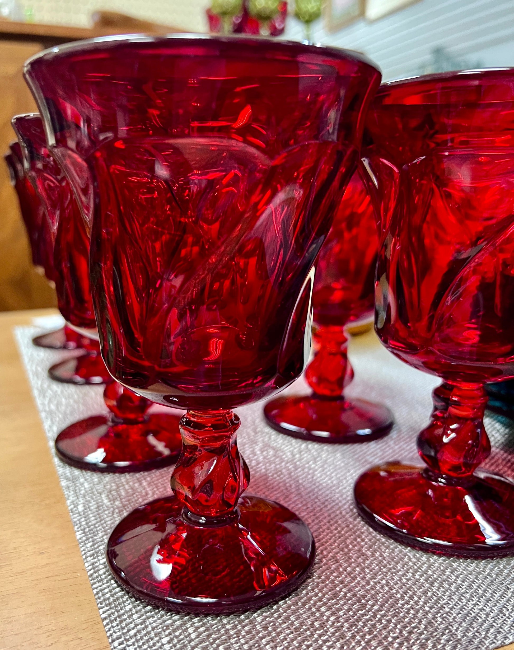 Vintage - Ruby Red -Wine /Water Goblets Glasses - Set Of 4